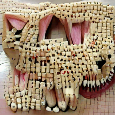 Surreal Cat Composed of Teeth, Tongues and Nails