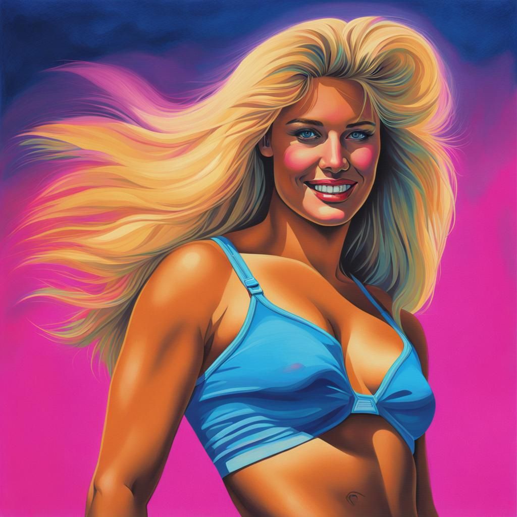 Voluptuous Woman in Retrowave Synthwave Art Style