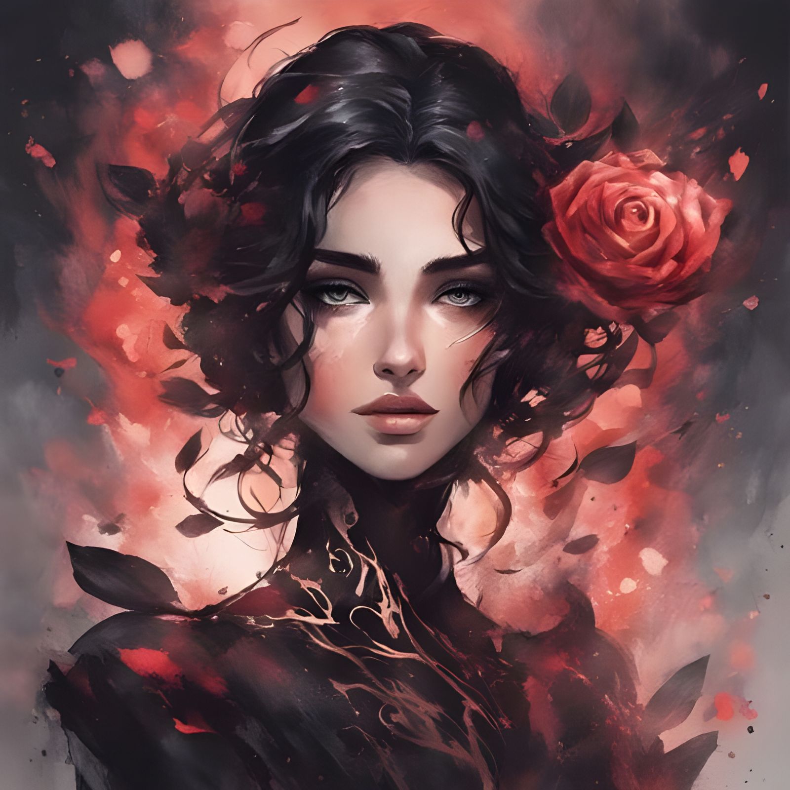 Glowing Girl with Black Roses, a Splash Art
