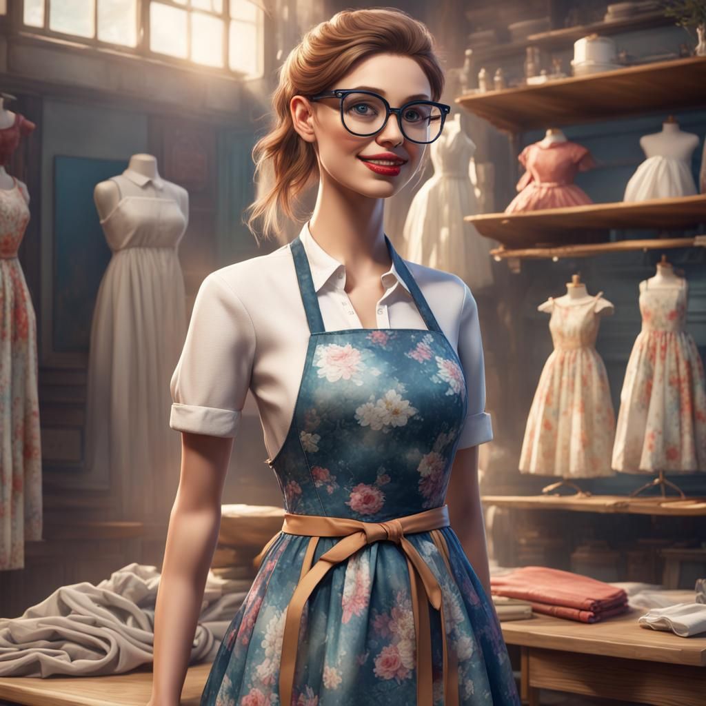 Girl with Dress in Watercolor Style