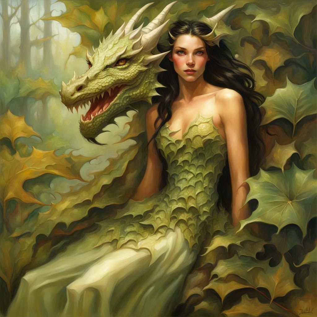 Elf with Dragon in Julie Bell Style