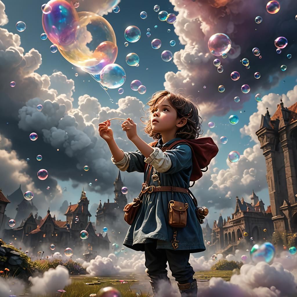 Child's Bubbles Become Fantasy Clouds