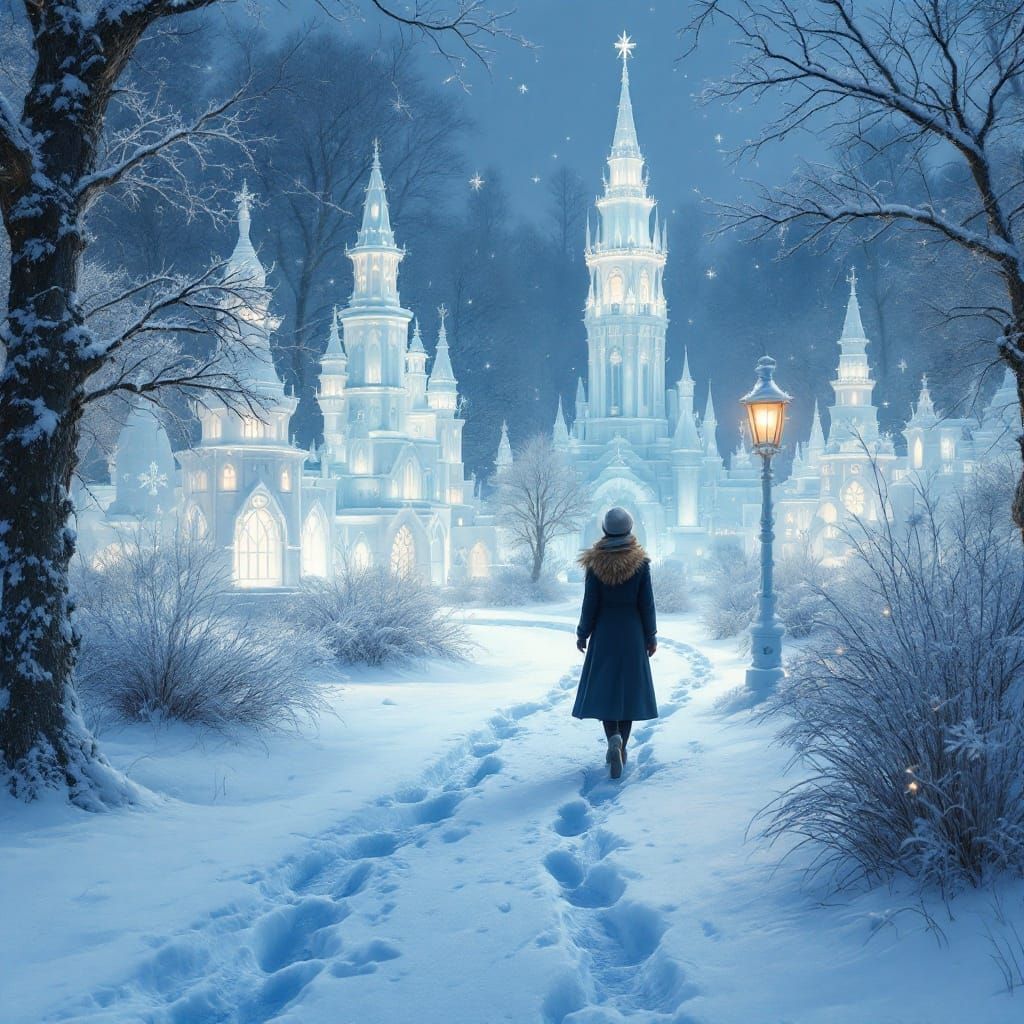Ethereal Winter Wonderland with Snow Sculptures and Frosty T...