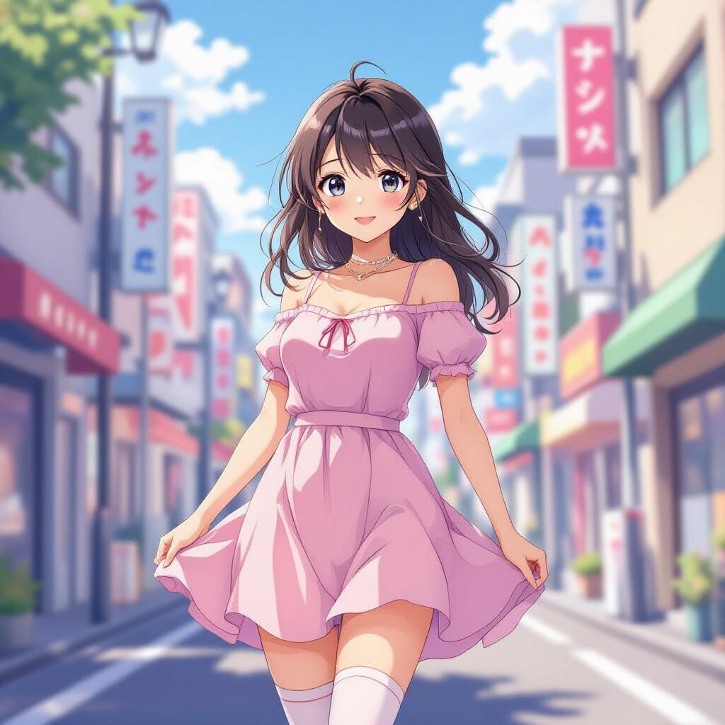 Anime Girl in Tokyo Street, Inspired by Miyazaki