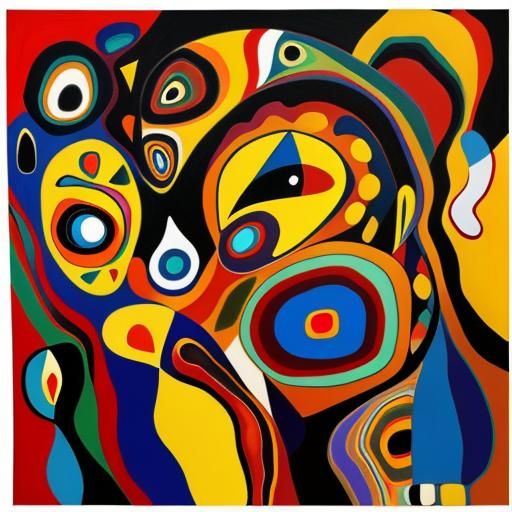 Abstract Faces in Blue: An Aboriginal-Style Oil Painting