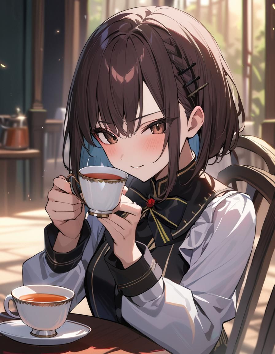 Lain Iwakura's Gothic Tea Time in Anime Style