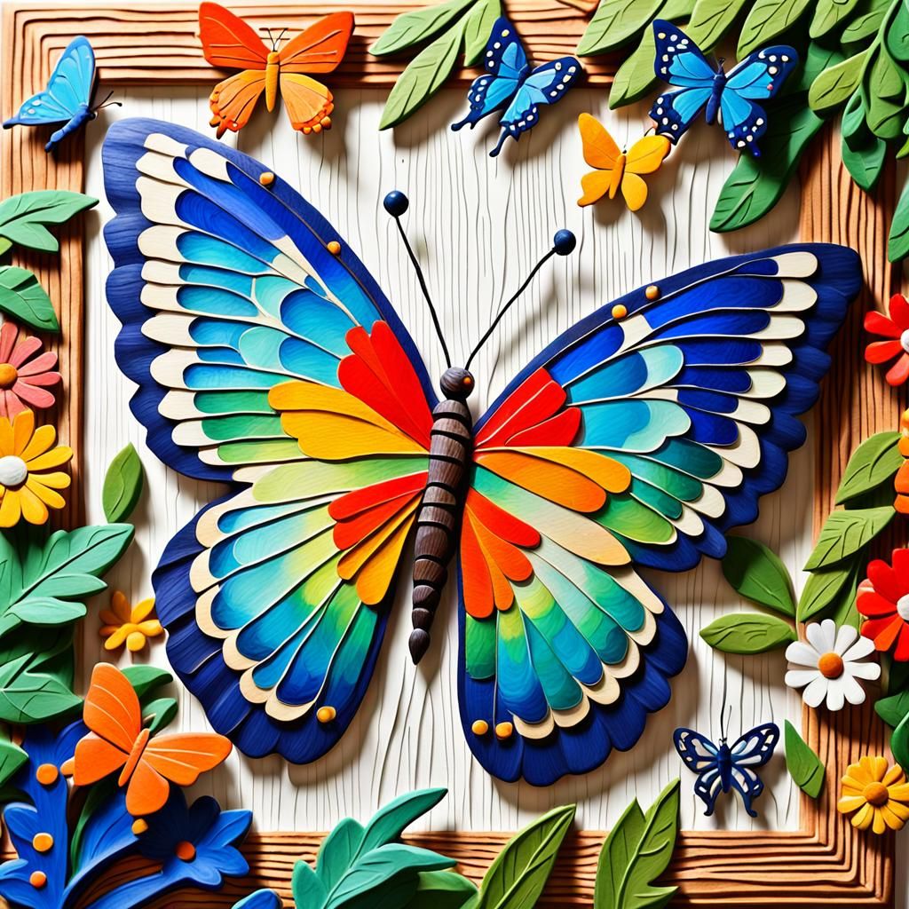 Folk Art Sign with Flowers and Butterflies