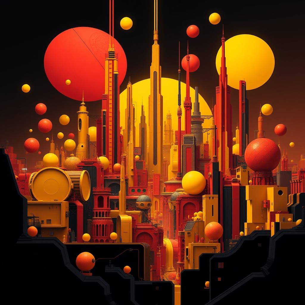 Futuristic Neocubist Cityscape in Cyberpunk Style