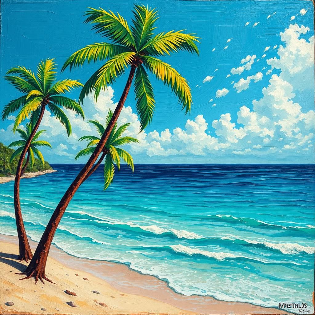 Surreal Tropical Oasis in Neo-Impressionist Style