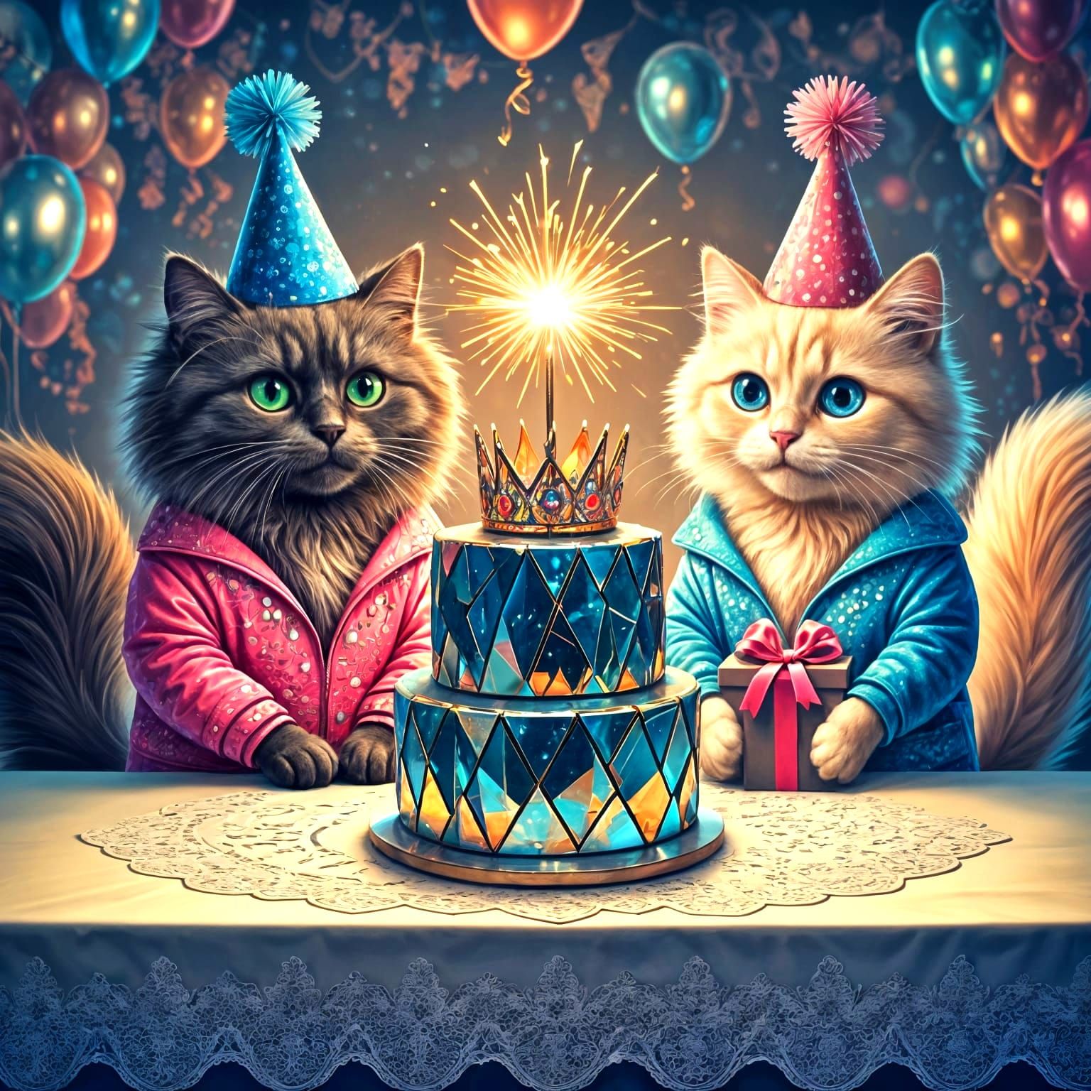 Festive Cats Celebrate Birthday in Sparkling Style