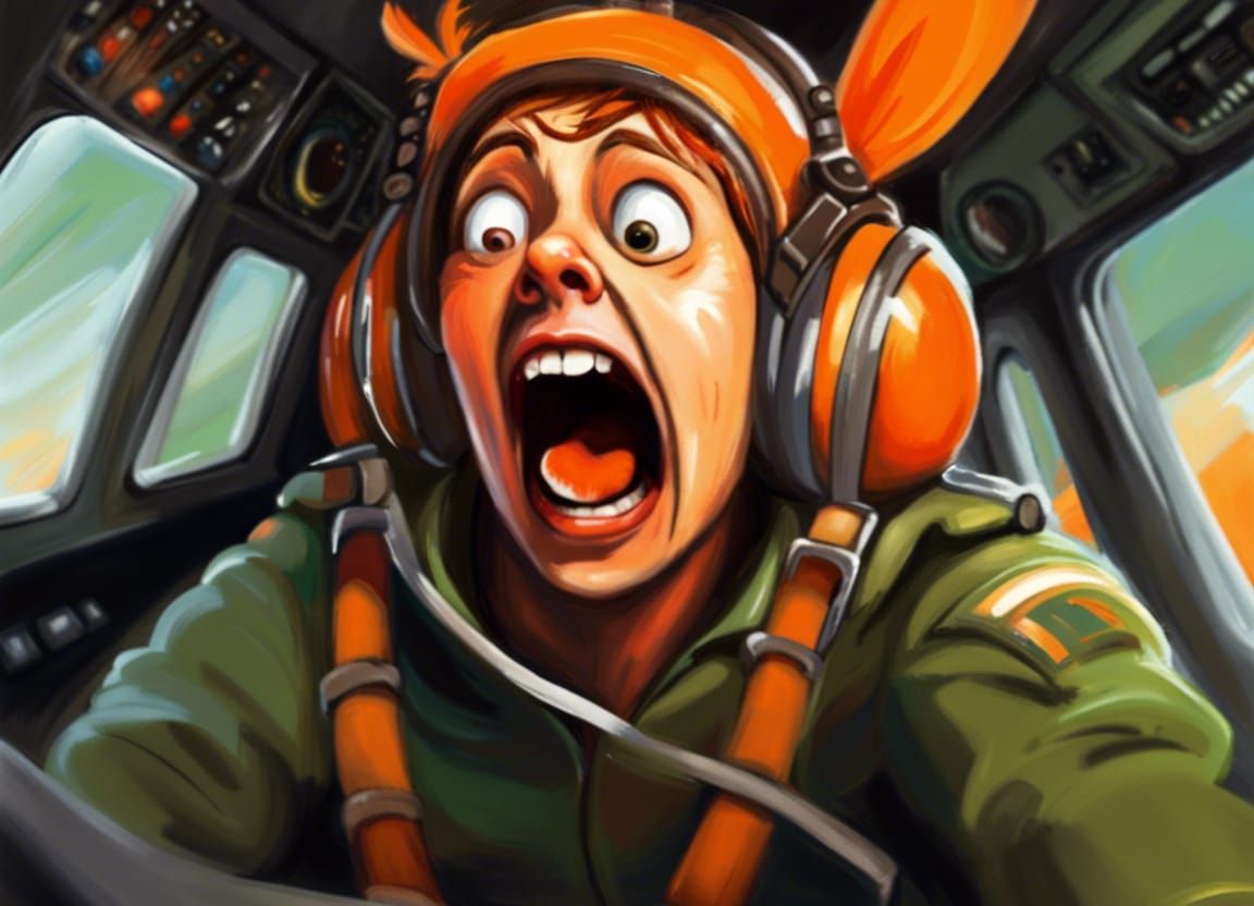 Terrified Carrot Pilot in Action Painting