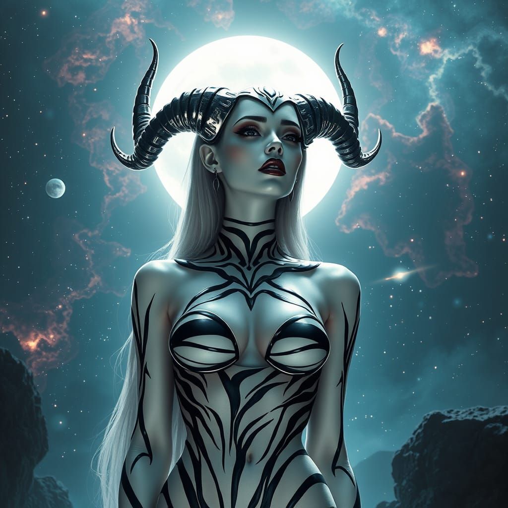 Vampiric Goddess in Celestial Astral Nebula