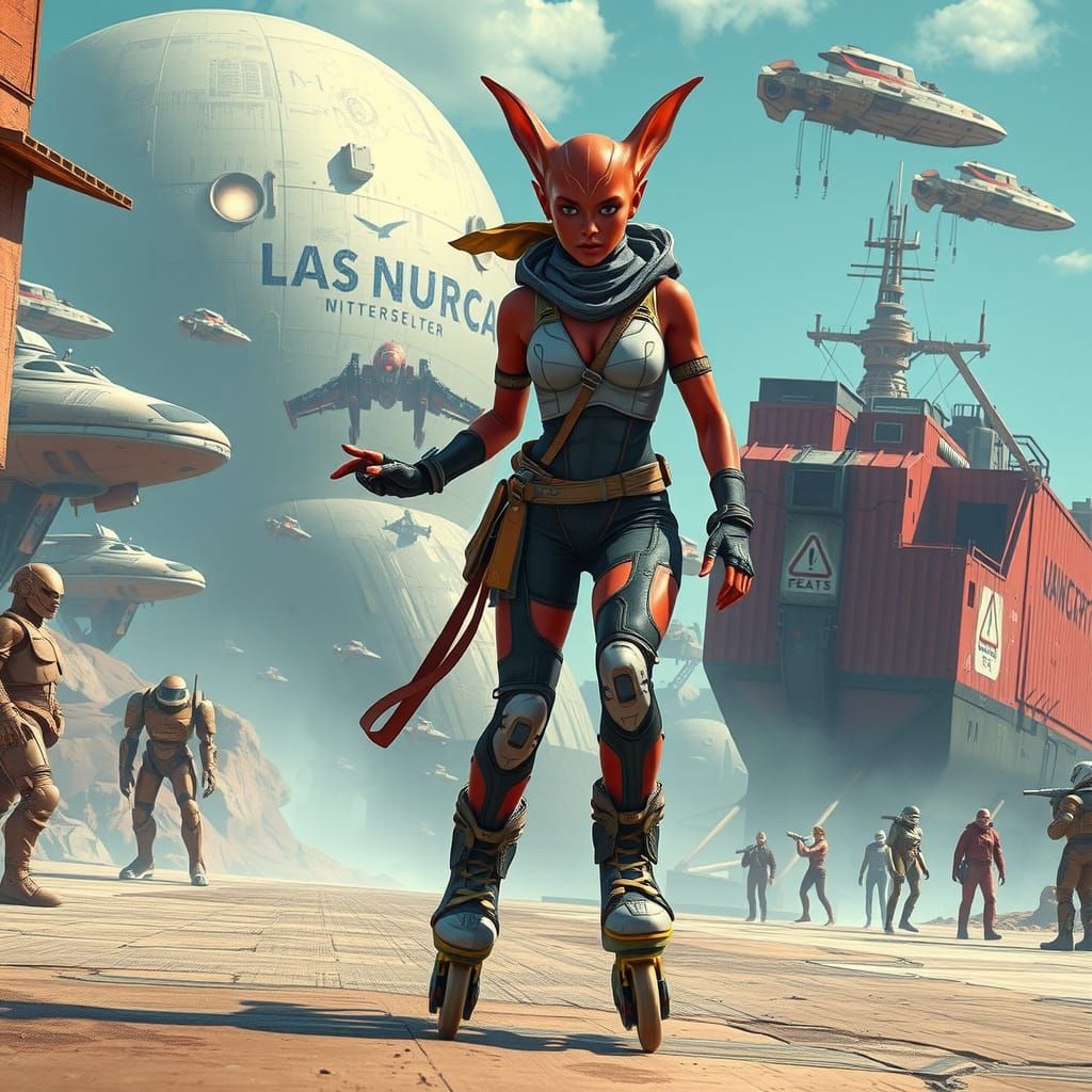 Red-Skinned Twilek Warrior in Sci-Fi Spaceport