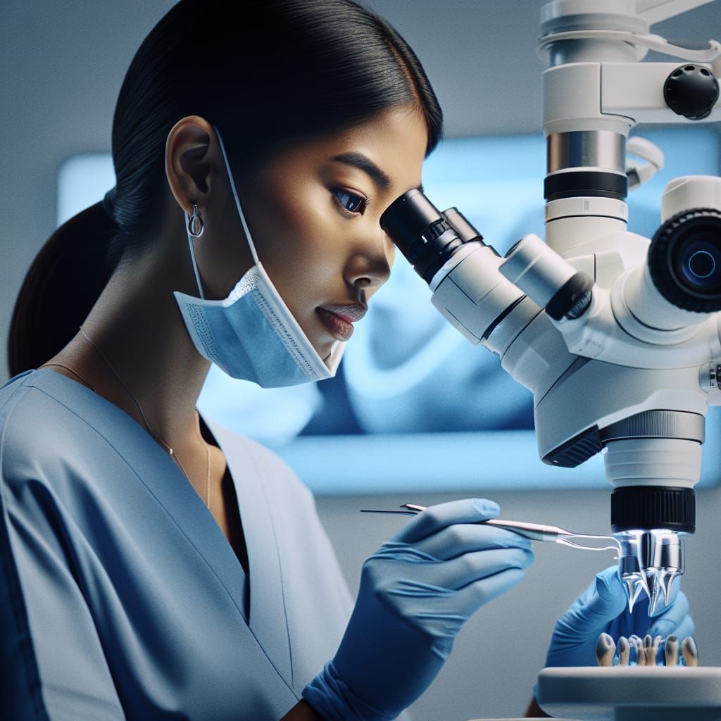 South Asian Dentist Examines Patient with Futuristic Microsc...