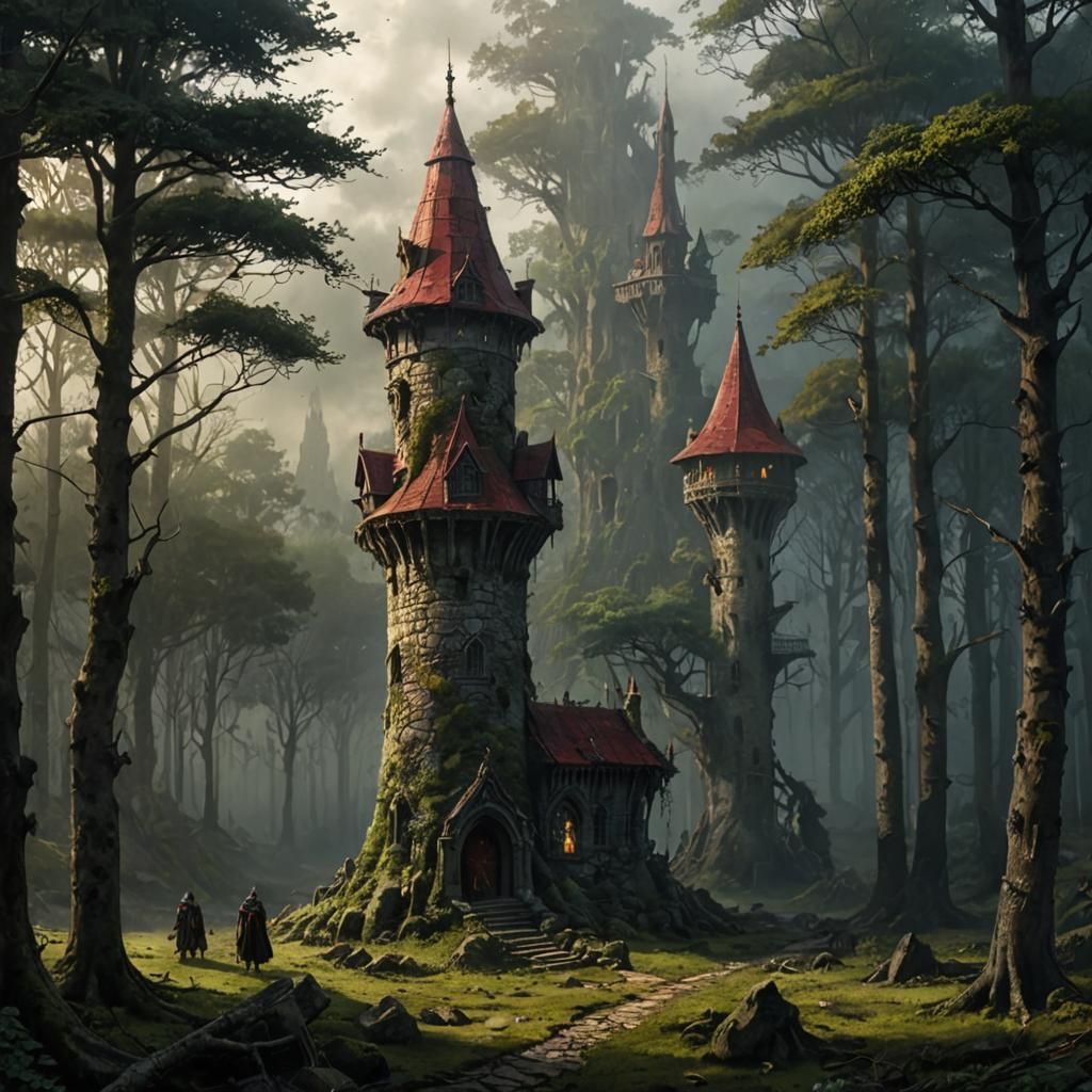 Wizard's Tower in Forest: Dark Fantasy Concept Art