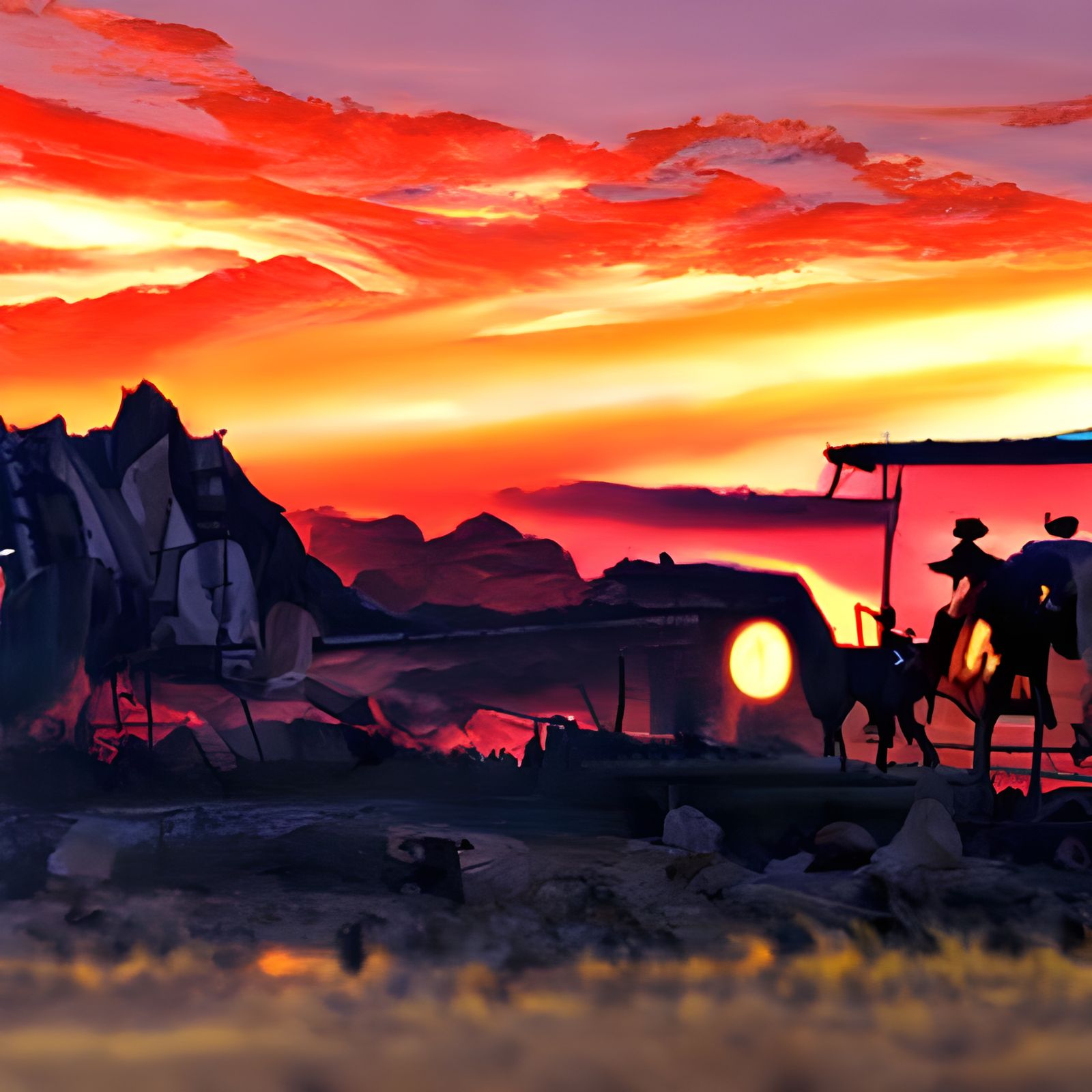 Cowboy at Sunset: Detailed Matte Painting