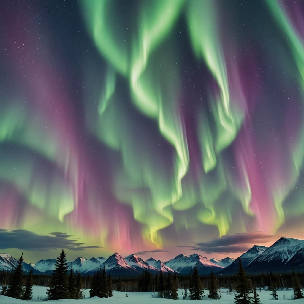 Colorful Aurora Borealis Shines in Night Sky