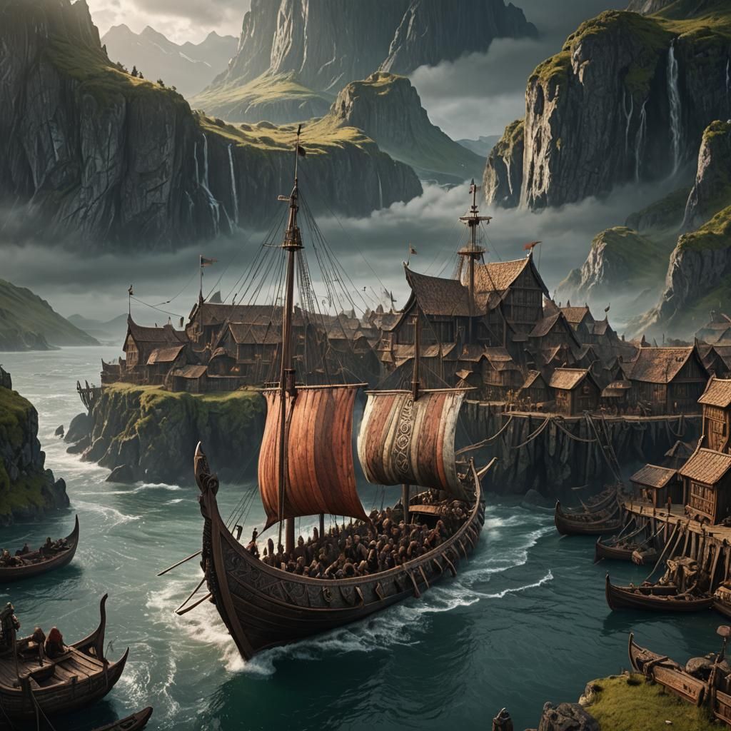 Detailed Viking Longboat Digital Matte Painting