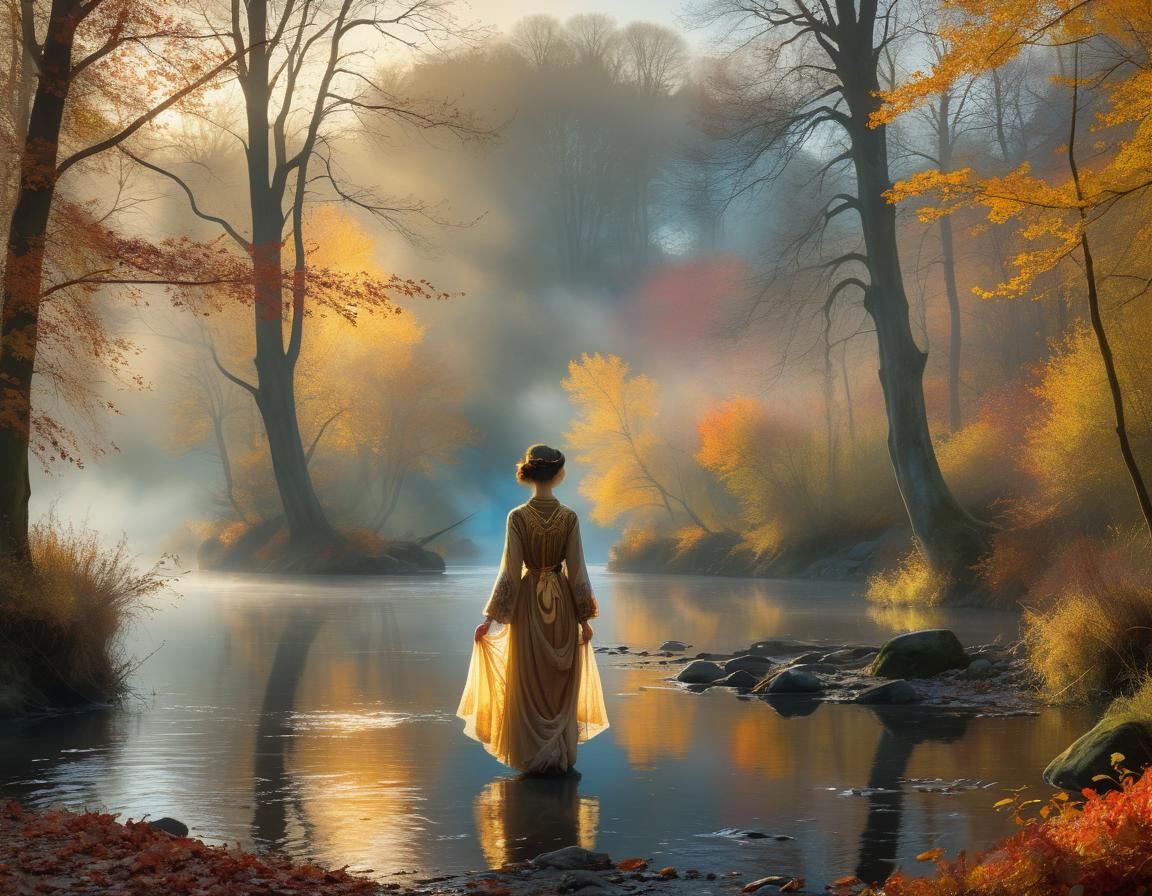 Art Nouveau Figure in Autumn Landscape