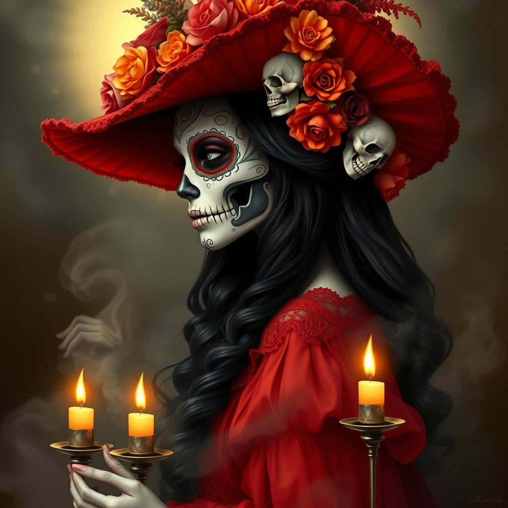 La Muerte: A Surreal Portrait in Red