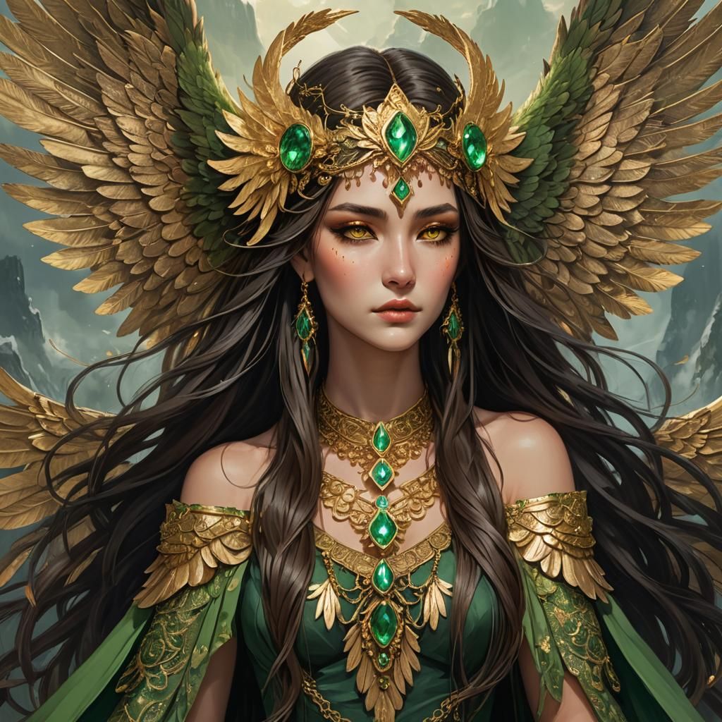 Mountain Goddess with Gold Wings and Headpiece