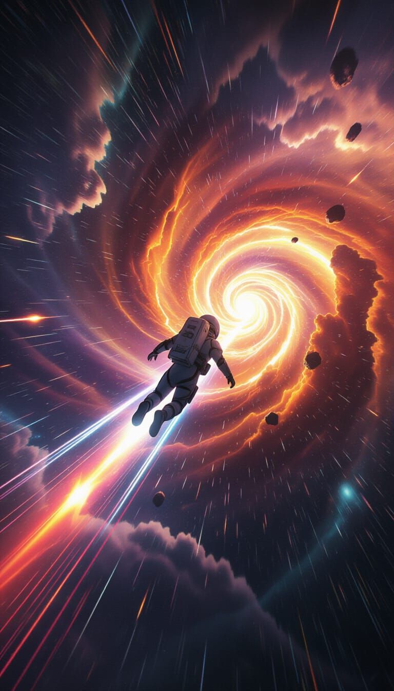 Astronaut in Galactic Vortex of Cosmic Dust and Plasma