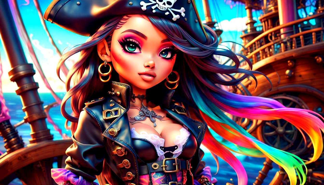 Chibi Bratz Pirate in Vibrant Anime Style