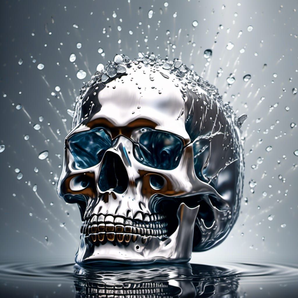 Translucent Mercury Skull with Crystal Spring in CGI
