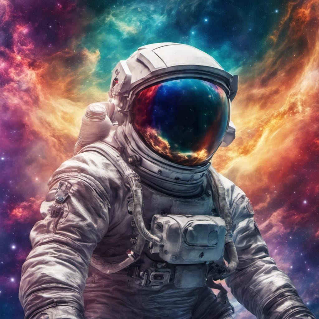 Astronaut in Deep Space with Reflective Helmet