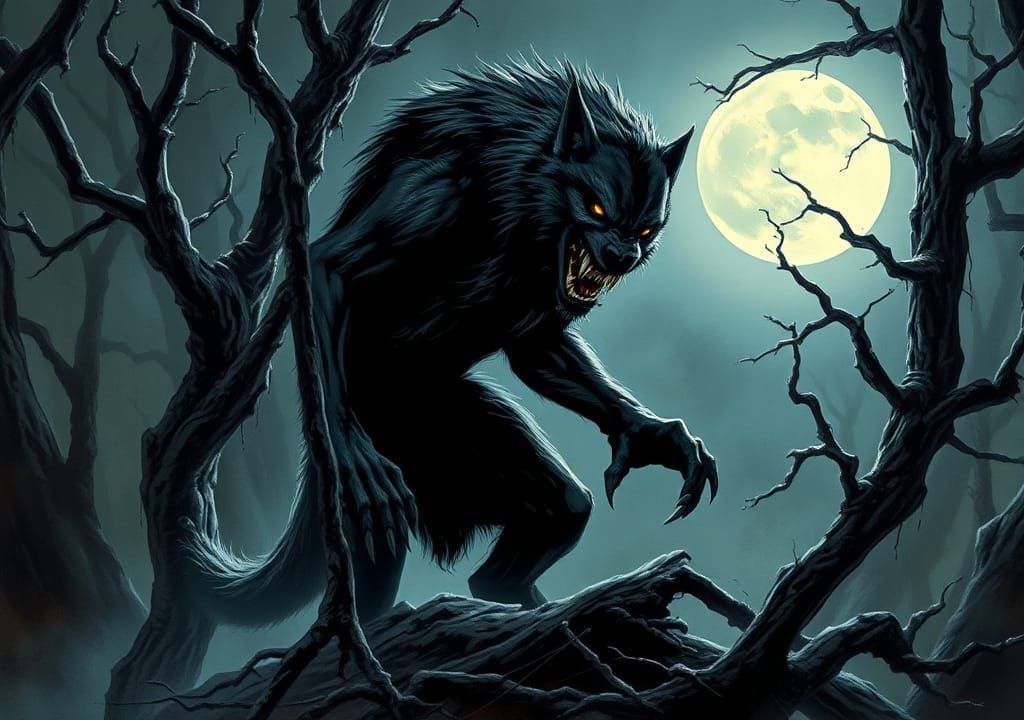 Werewolf in Misty Forest: Fantasy Illustration