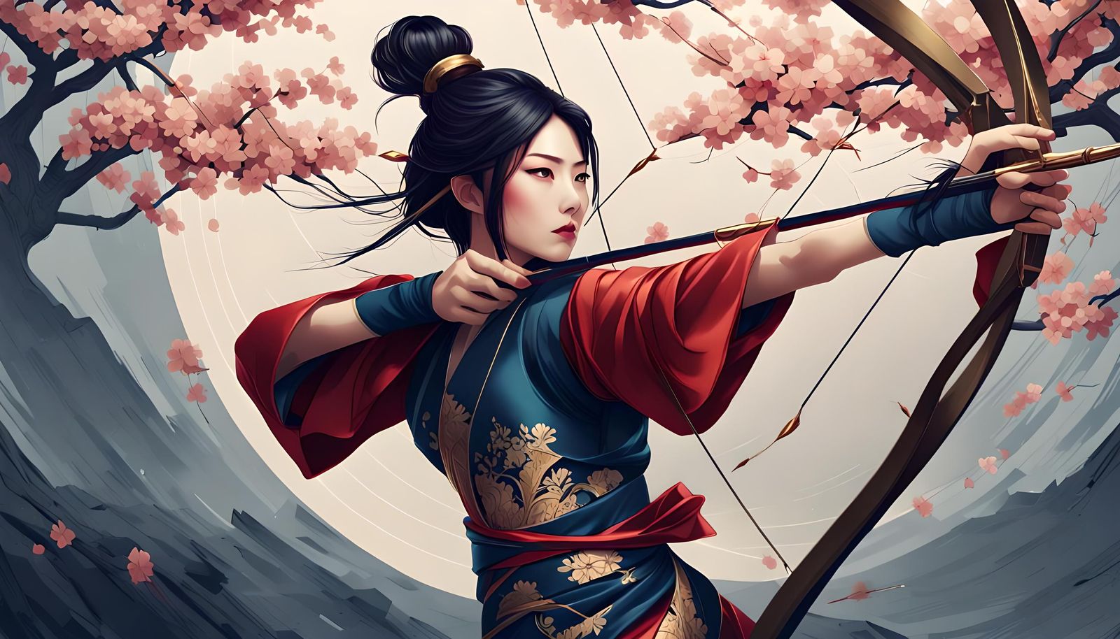 Japanese Archer in Sakura Forest: Cinematic Render