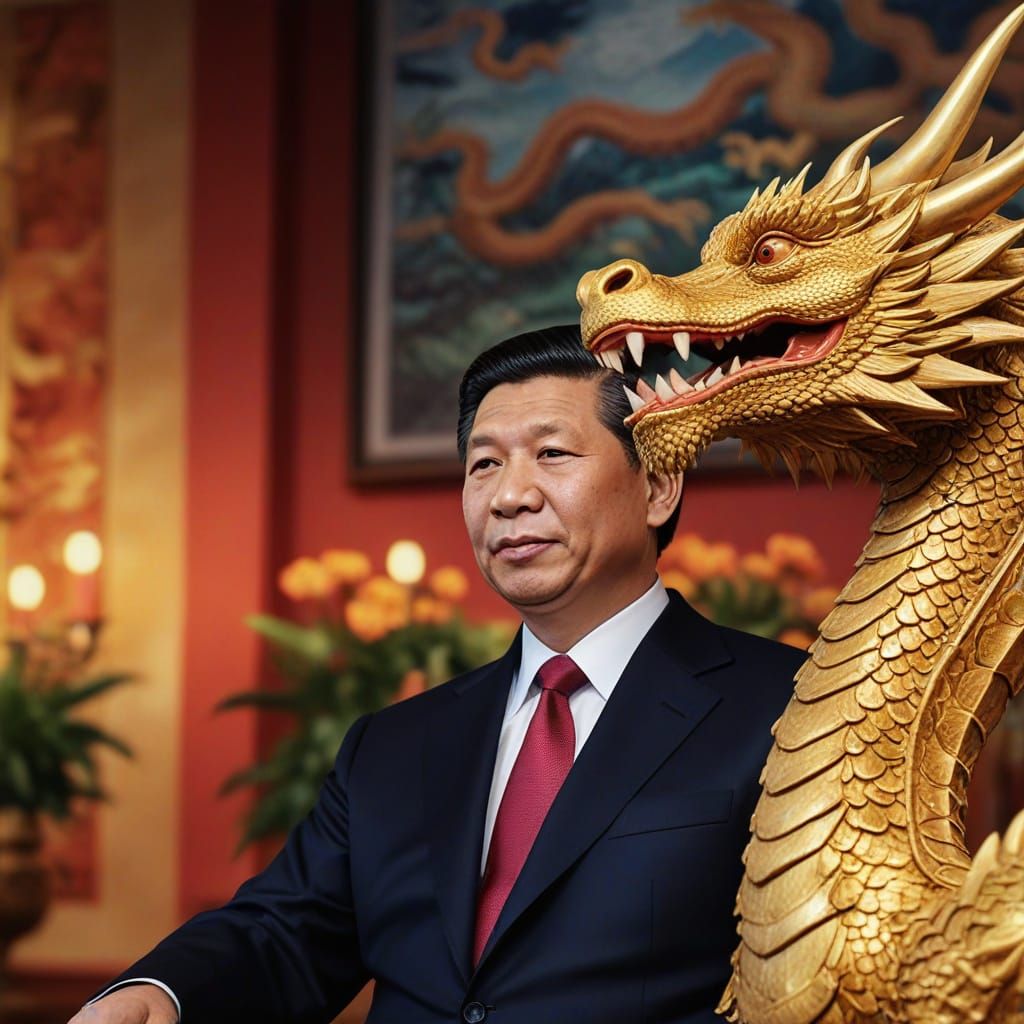 Animal Dragon and Xi Jinping in Public Meeting