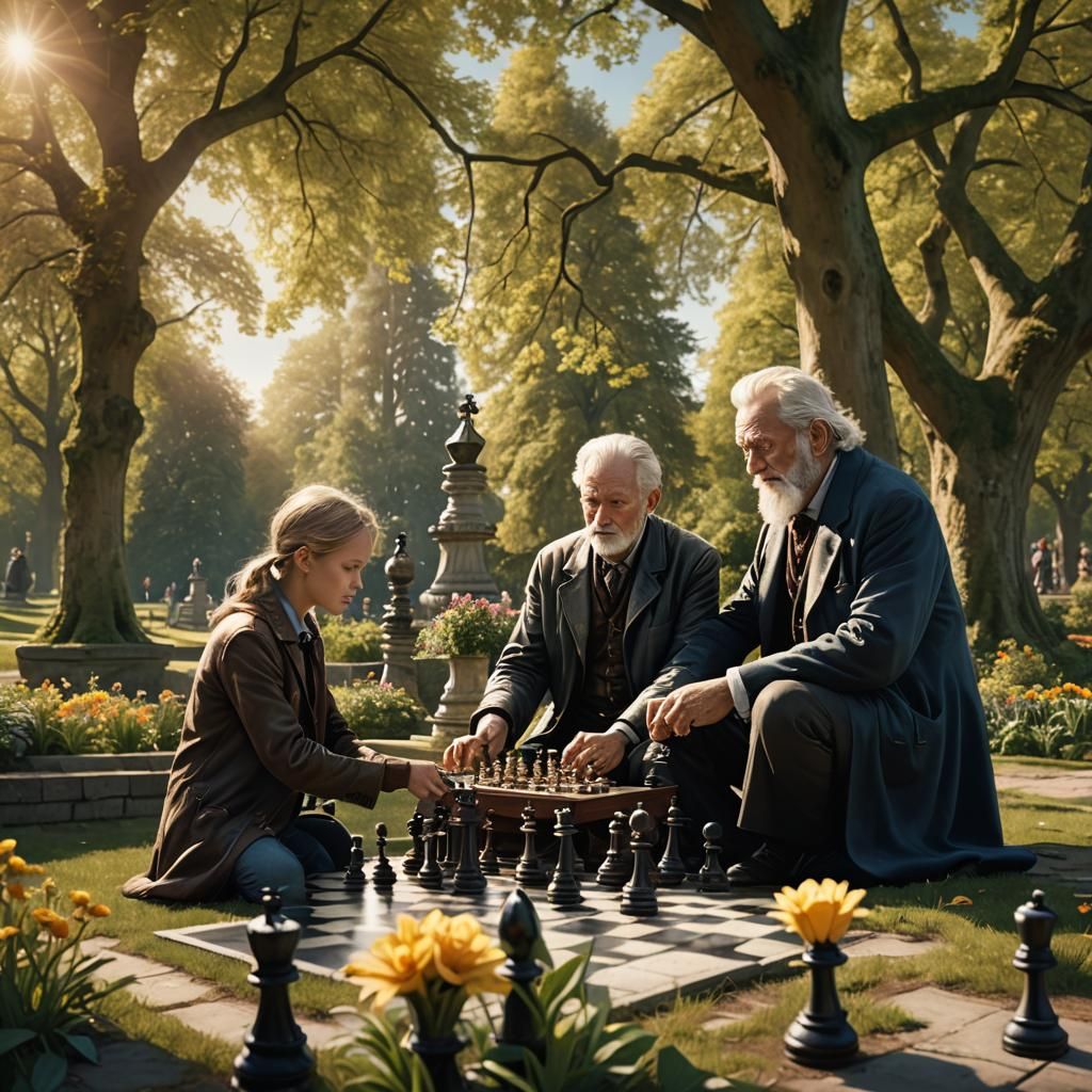 Chess Master Teaching Disciple in Danish Park