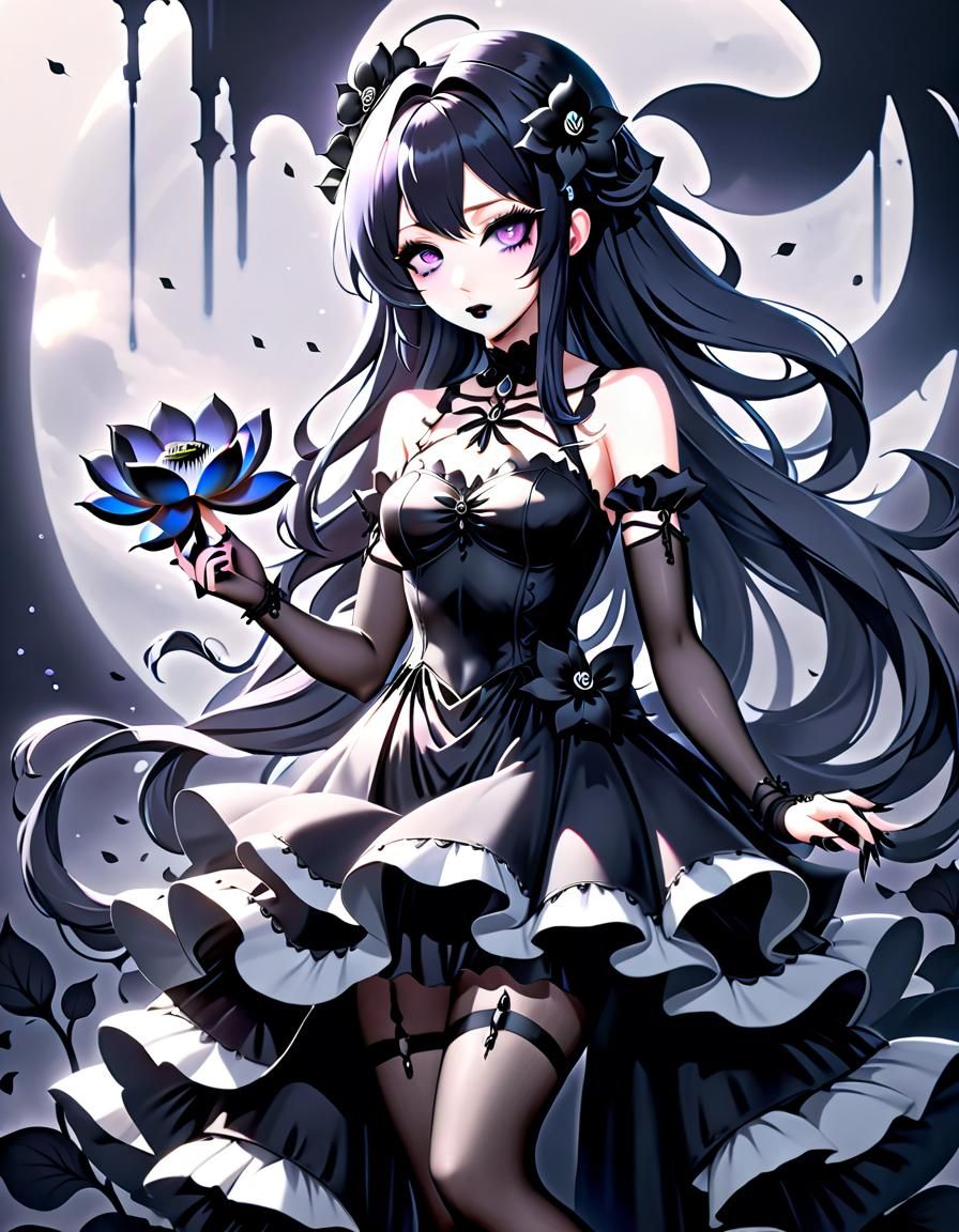 Goddess Kwan Yin as Gothic Emo Girl in Anime Style