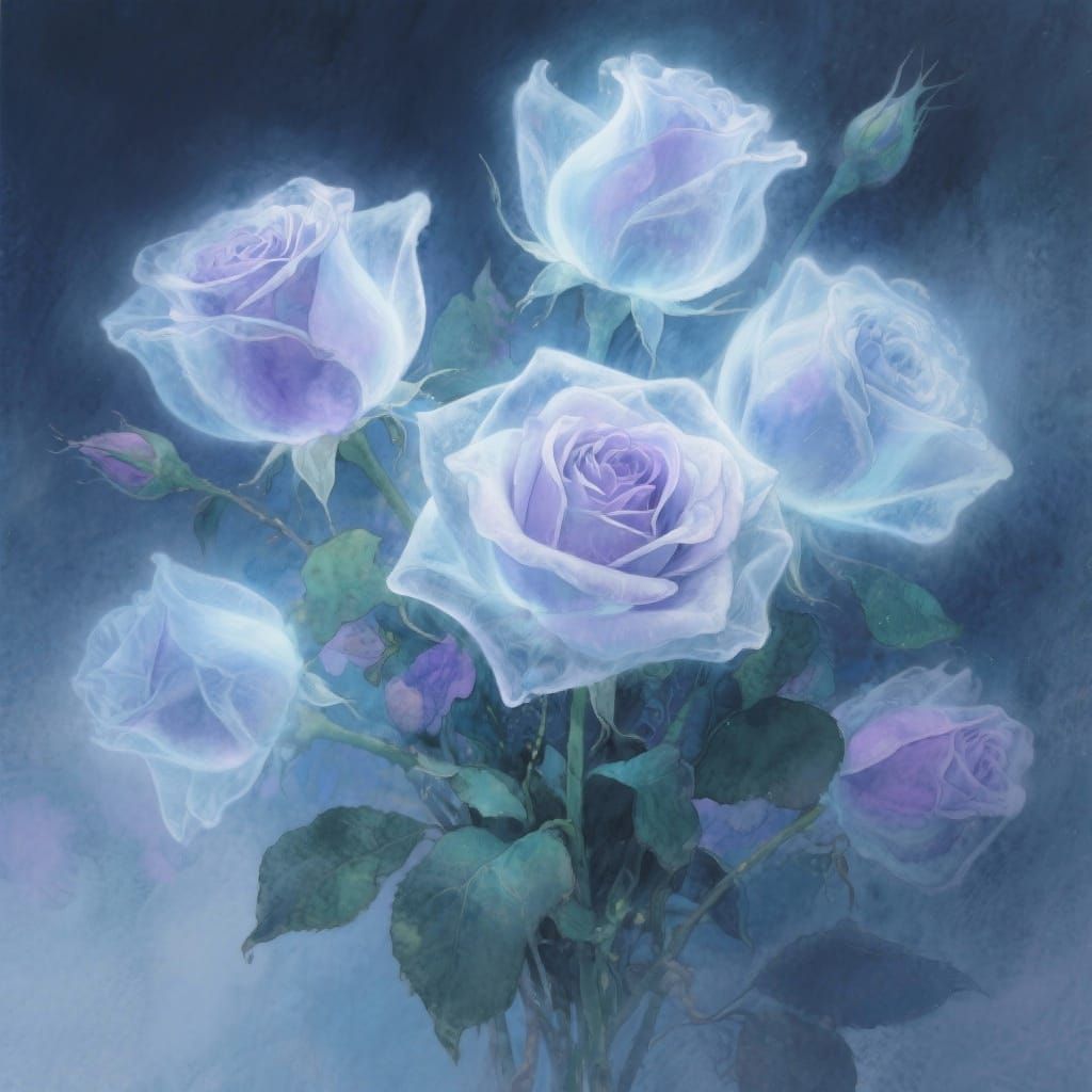 Ethereal Ghostly Roses in Dreamlike Watercolor