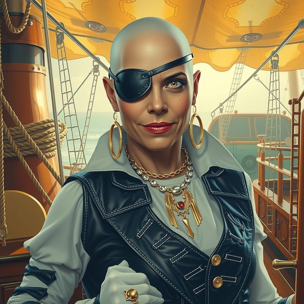 Pirate Lady on Deck in Leather Outfit