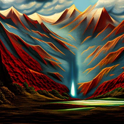 Fantasy Landscape with Dark Shadows in Oil Painting Style