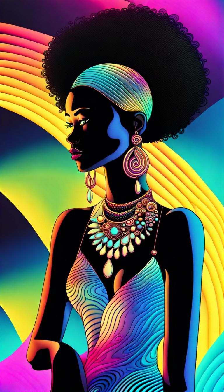 Black Woman with Jewelry in Synthwave Style