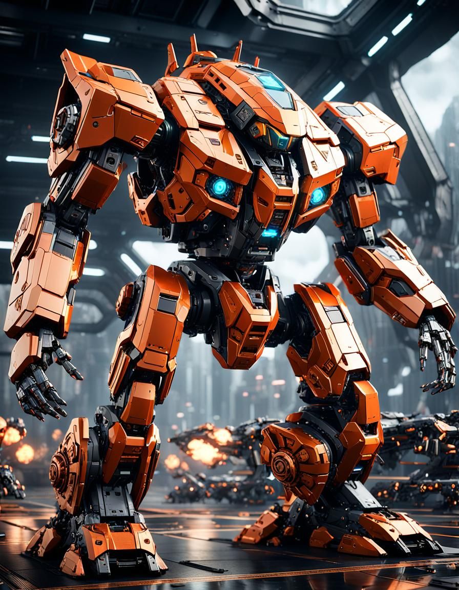 Orange Mech Training Unit in Epic Battle Pose