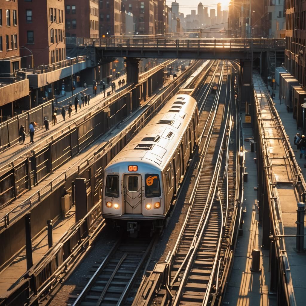 New York Subway Train in Warm Sunlight