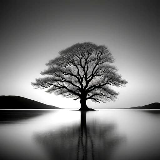 Serene Black-and-White Landscape with Simple Forms