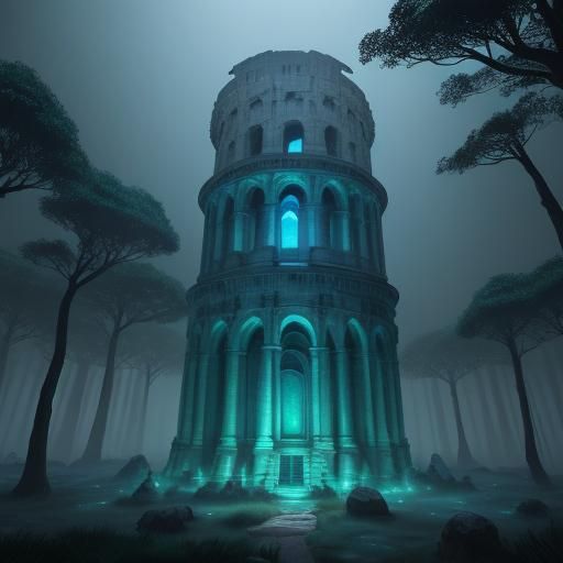 Ethereal Colosseum in Mystical Forest: Fantasy Concept Art