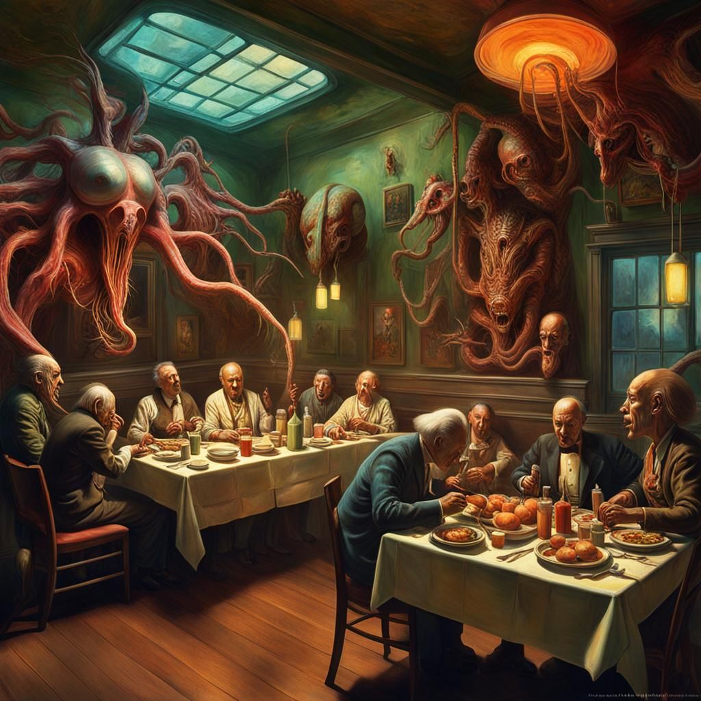 Surreal 1950s Diner in Body Horror Style