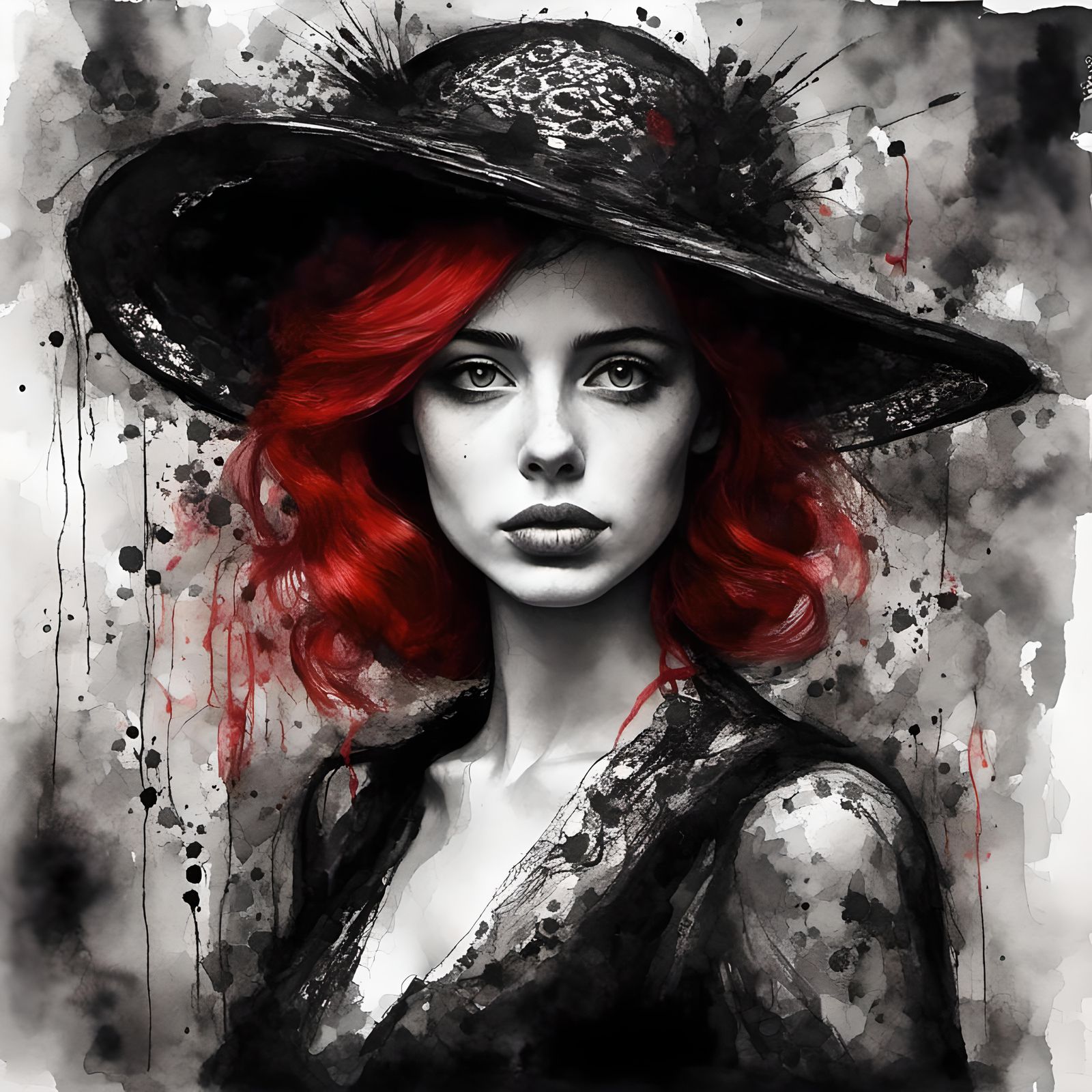 Noir Photograph of Red-Haired Woman with Butterflies