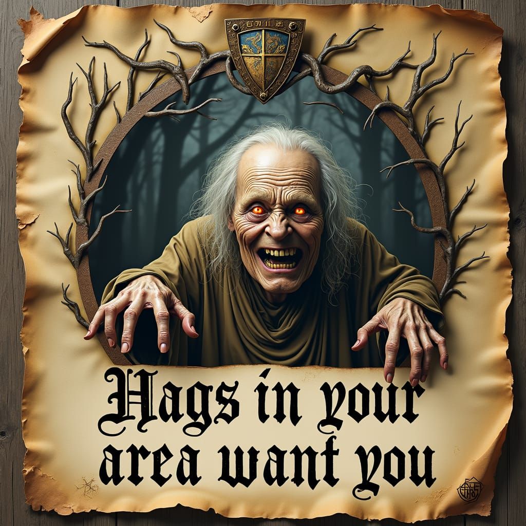 Mystical Hag Poster in Gothic Style