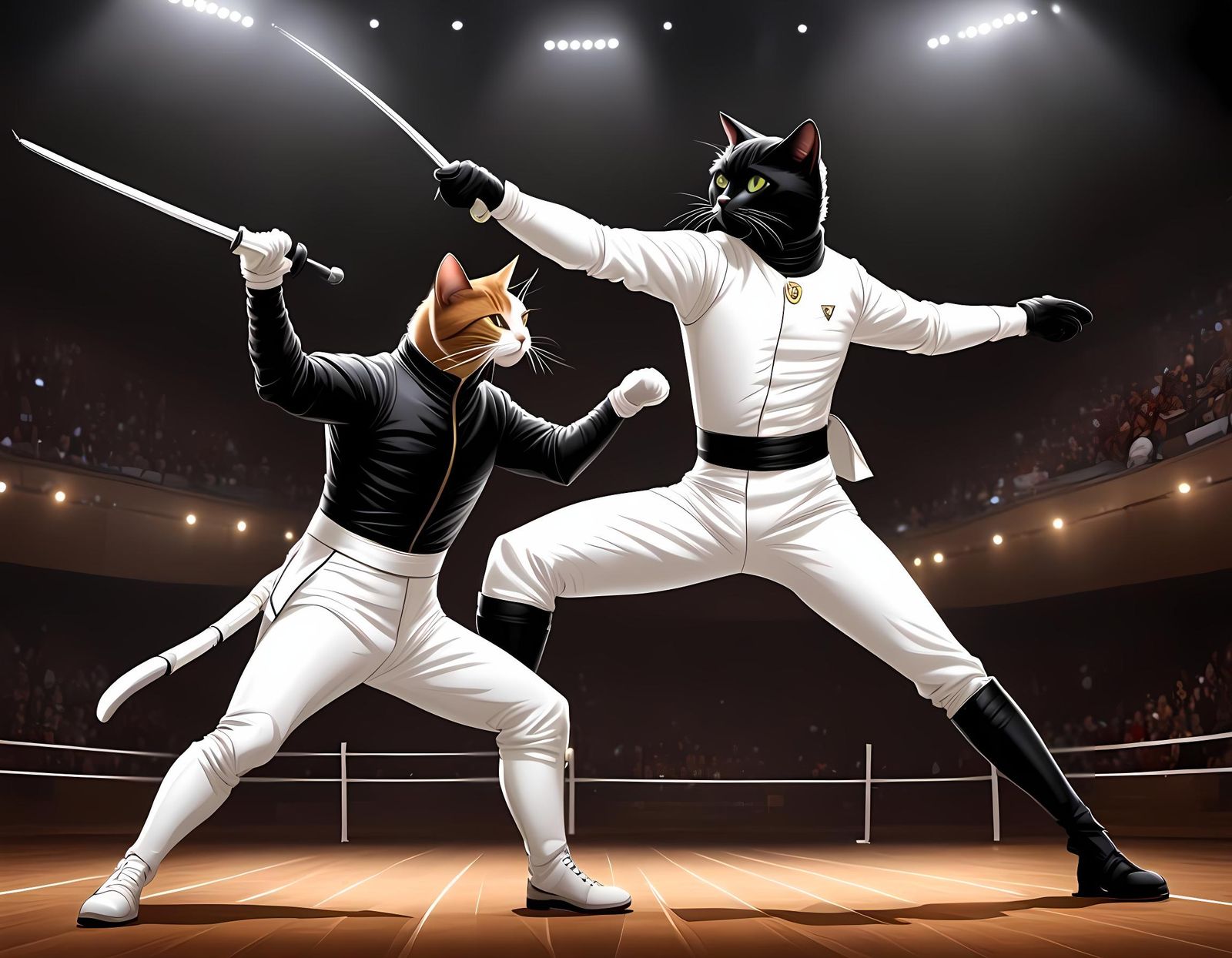 Cats Fencing in a Comic Art Style