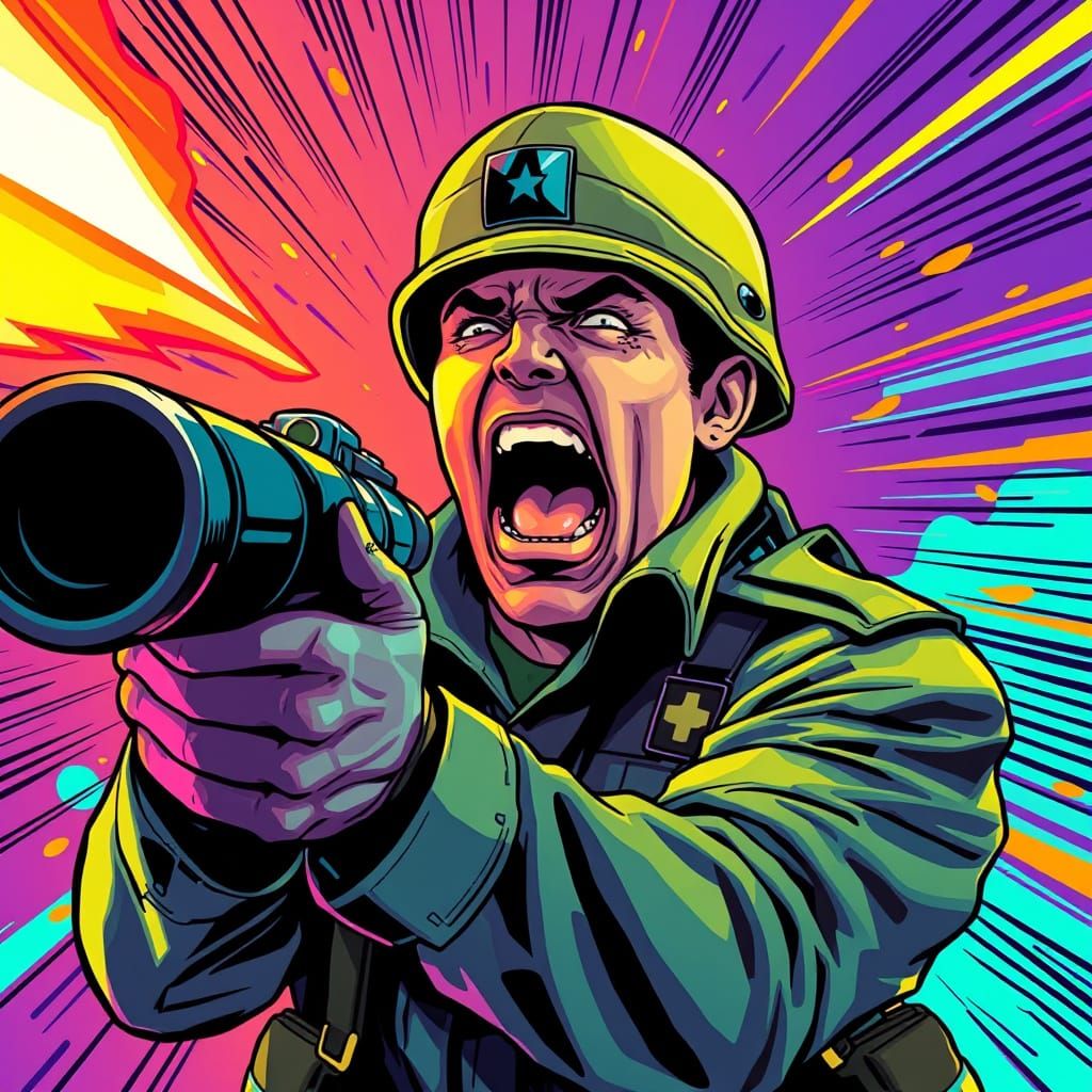 Soldier Shooting Rocket Launcher in Comic Book Style