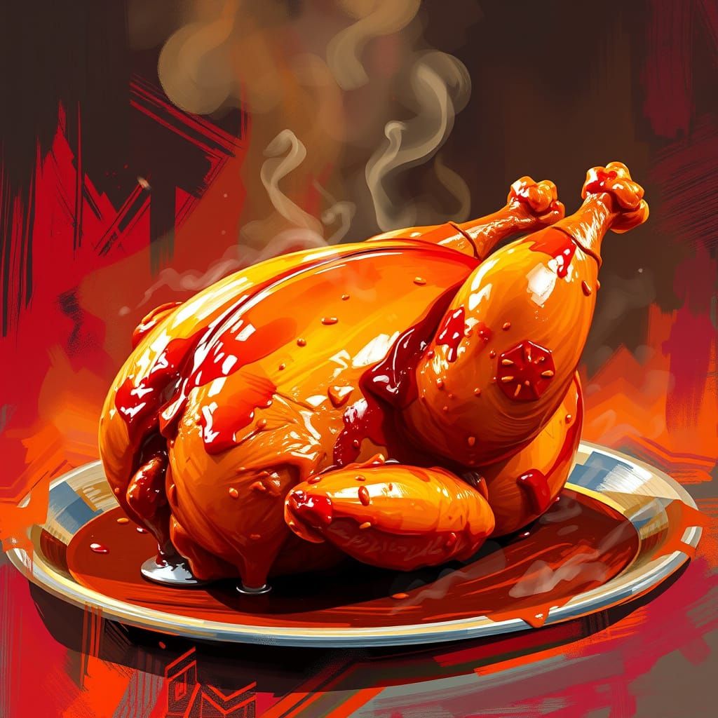 Stylized Cooked Chicken in Vibrant Digital Painting