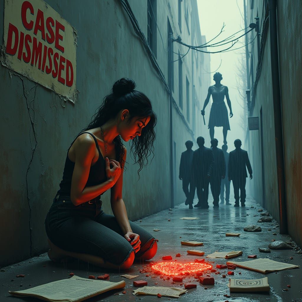 Shattered Heart in Rain-Soaked Alley, in Gothic Style