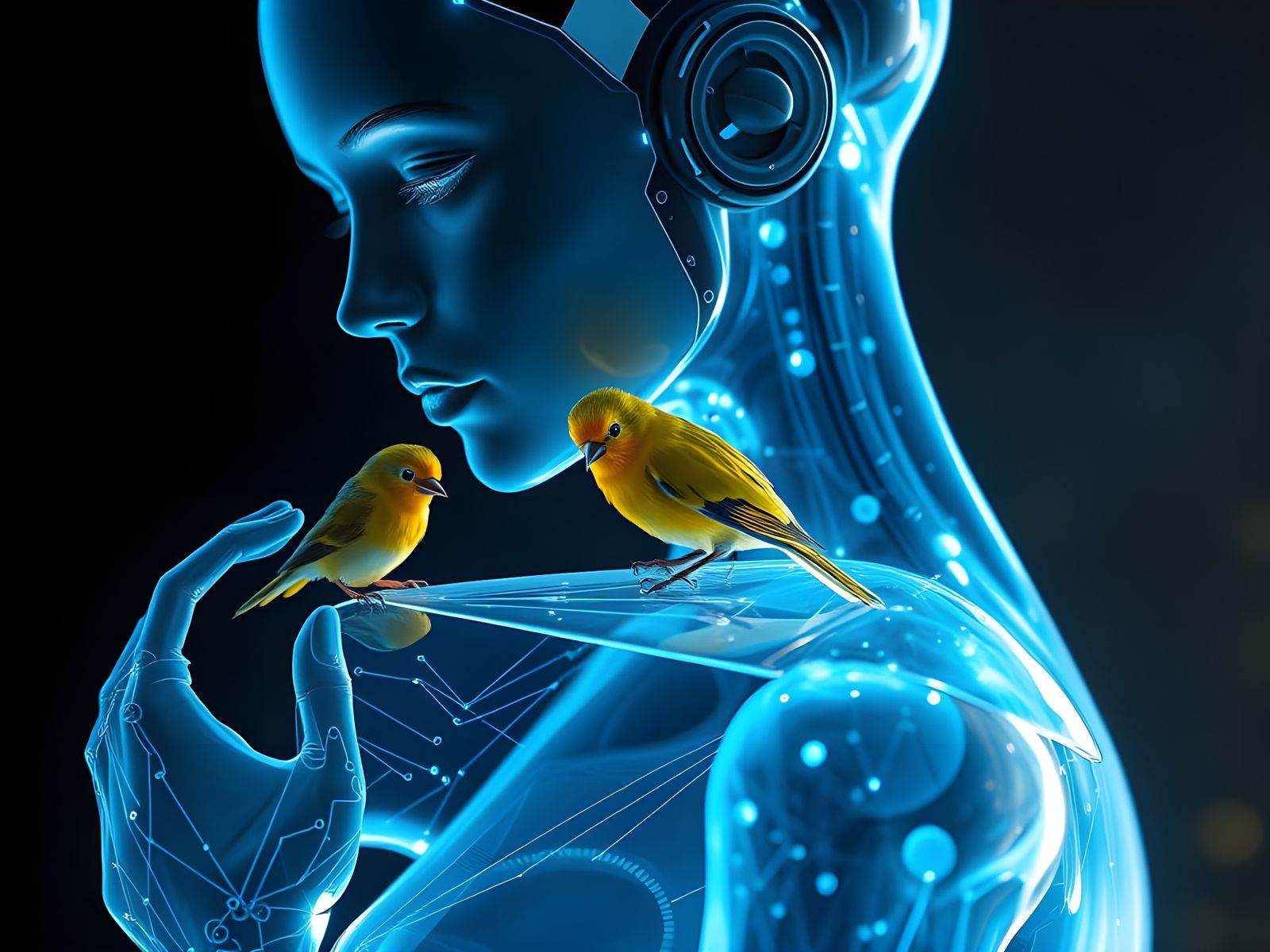 Glowing Android Goddess Basks in Celestial Light